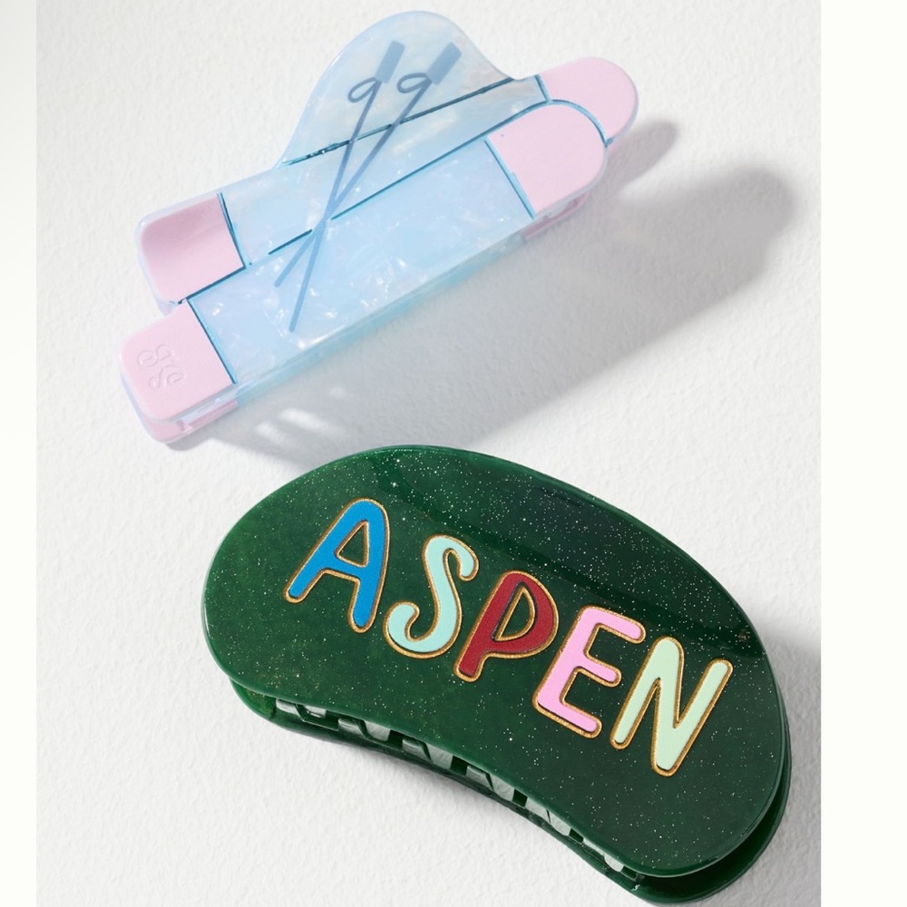 New! Anthropologie Frasier Sterling Set of 2 Aspen Ski Hair Claw Clips